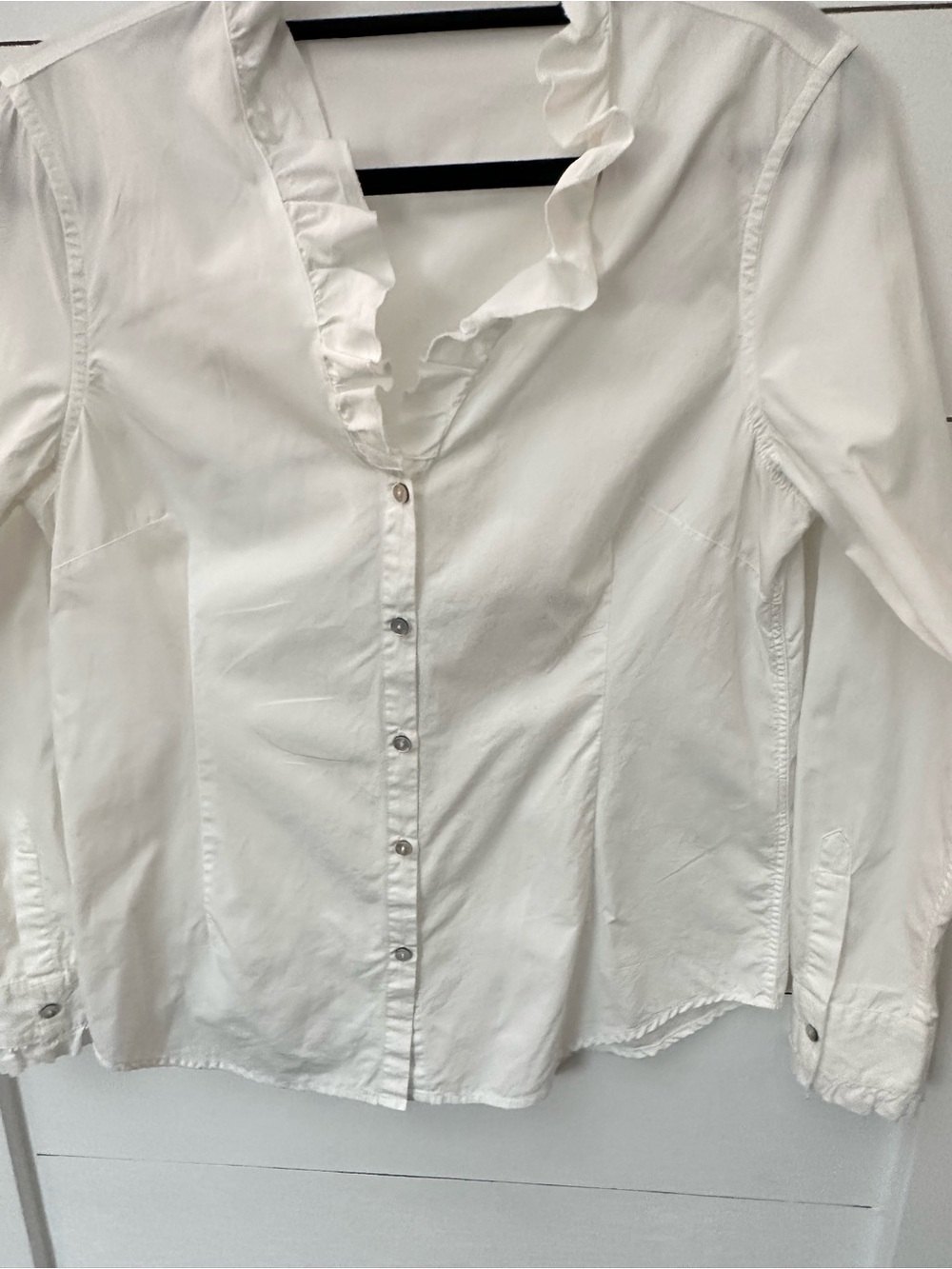 Sundance M white ruffle neck wrist button 100% cotton V neck blouse boho chic - Picture 4 of 14
